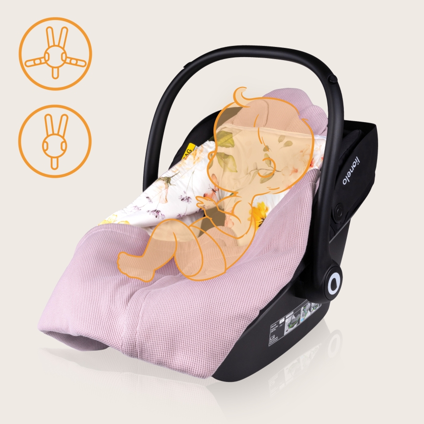 Lionelo - zavijalna odejica za avtosedež TRAVEL SWADDLE 90x90 cm, rožnata s cvetličnim vzorcem