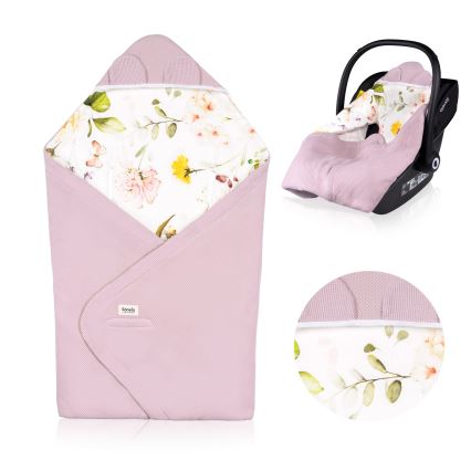 Lionelo - zavijalna odejica za avtosedež TRAVEL SWADDLE 90x90 cm Rožnato cvetje