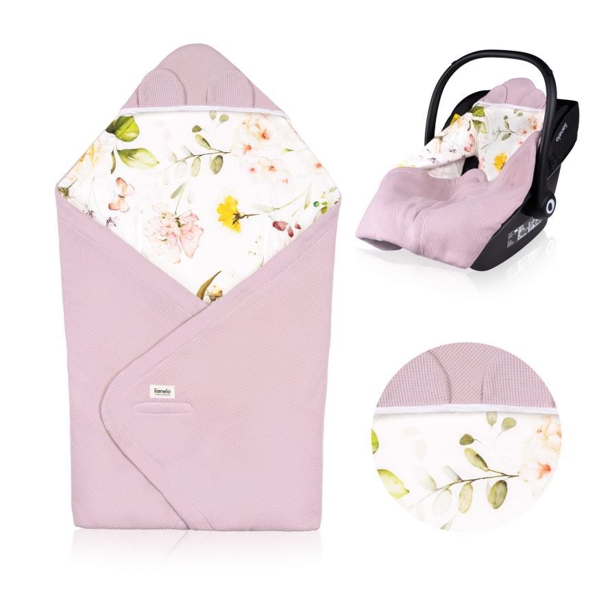 Lionelo - zavijalna odejica za avtosedež TRAVEL SWADDLE 90x90 cm Rožnato cvetje