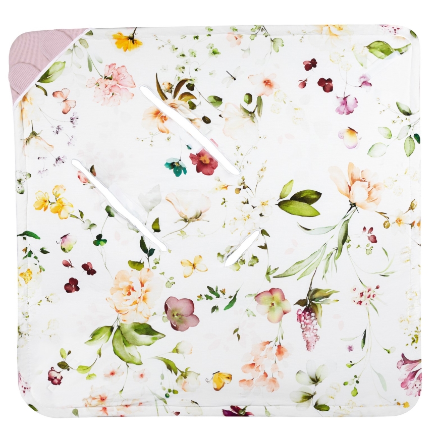 Lionelo - zavijalna odejica za avtosedež TRAVEL SWADDLE 90x90 cm Rožnato cvetje