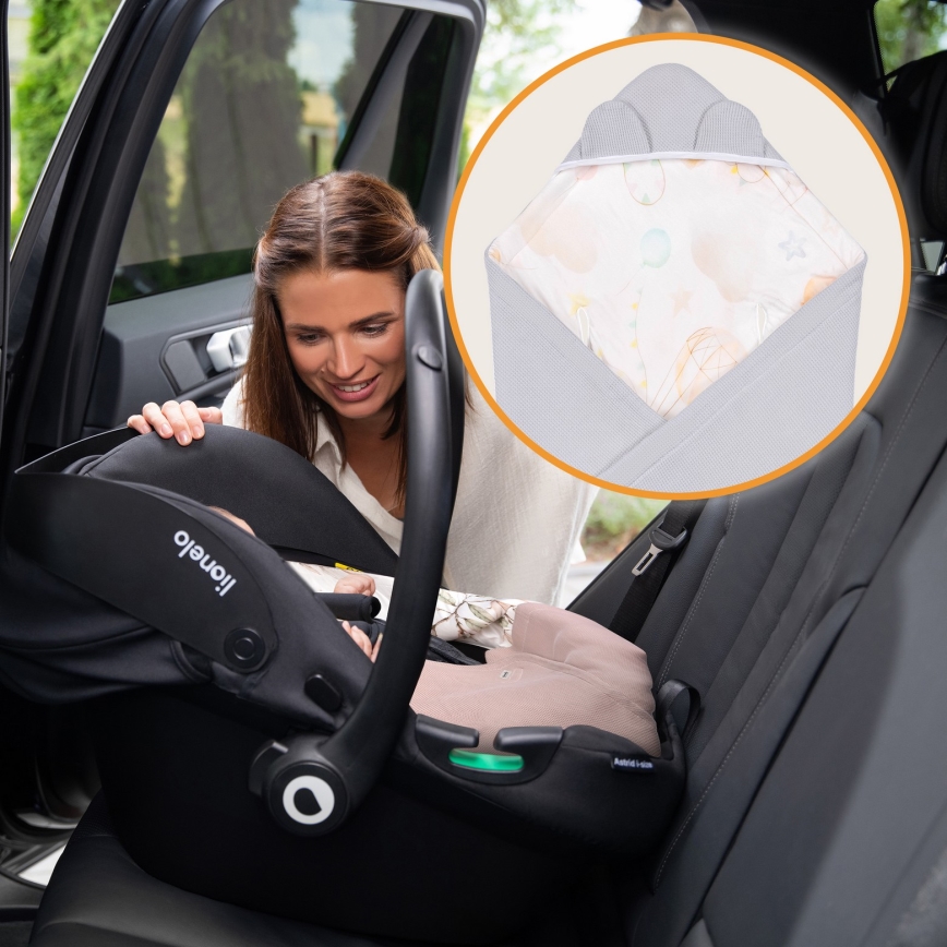 Lionelo - Zavijalna odejica za avtosedež TRAVEL SWADDLE 90x90 cm Siva Balon