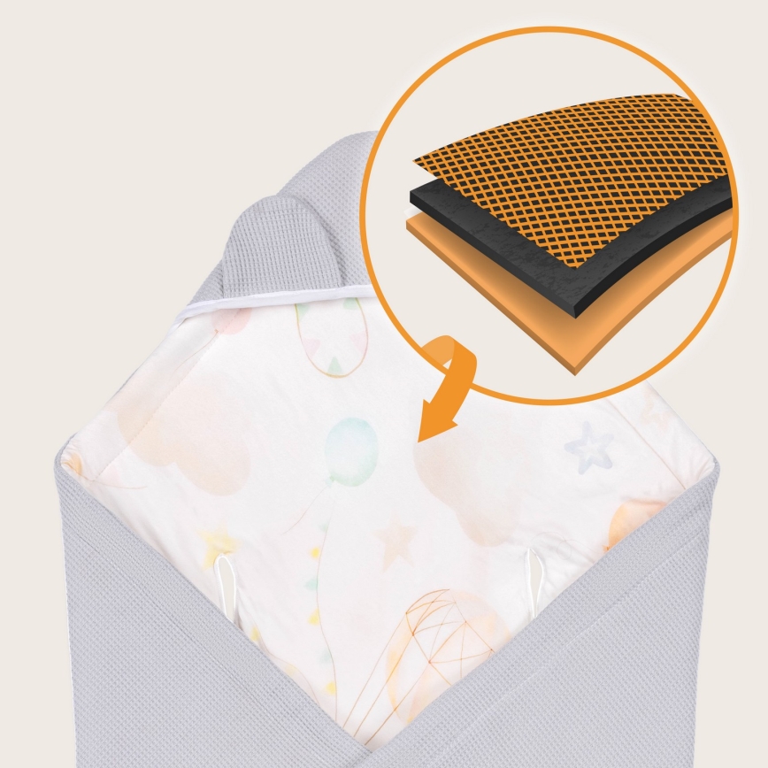 Lionelo - Zavijalna odejica za avtosedež TRAVEL SWADDLE 90x90 cm Siva Balon