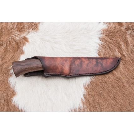 Lovski nož iz damaščanskega jekla 11,8 cm oreh/jelenovo rogovje