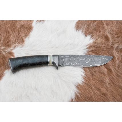 Lovski nož iz damaščanskega jekla 13,8 cm Breza/kamelja kost