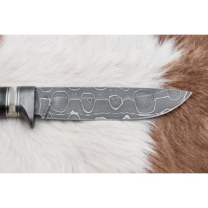 Lovski nož iz damaščanskega jekla 13,8 cm Breza/kamelja kost