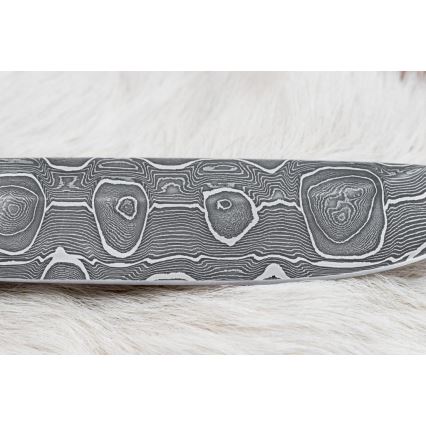 Lovski nož iz damaščanskega jekla 13,8 cm Breza/kamelja kost