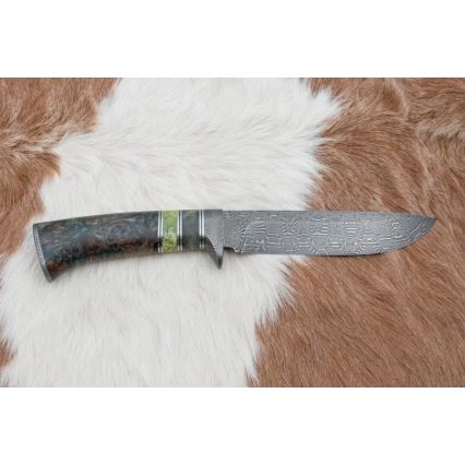 Lovski nož iz damaščanskega jekla 14,5 cm jelša/serpentinita