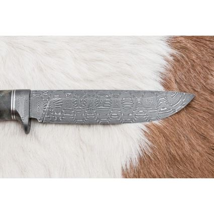 Lovski nož iz damaščanskega jekla 14,5 cm jelša/serpentinita