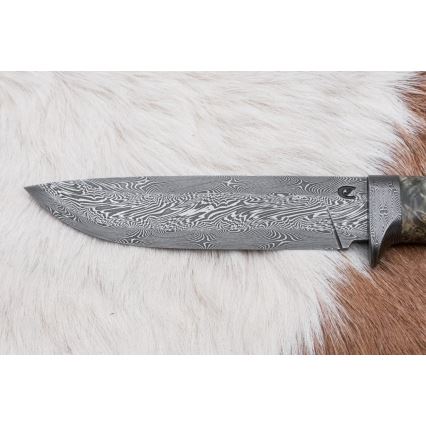 Lovski nož iz damaščanskega jekla 14 cm kostanj