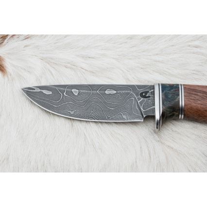 Lovski nož iz damaščanskega jekla 9,7 cm oreh/javor