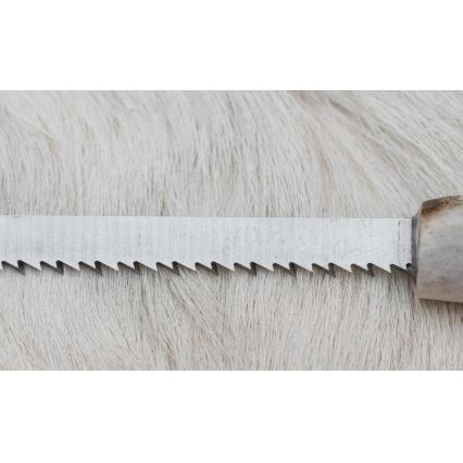 Lovski nož iz damaščanskega jekla z mini žago 11 cm jelenovo rogovje