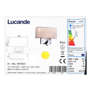 Lucande - LED stenska svetilka VIRVE LED/13,4W/230V + LED/3,4W/230V