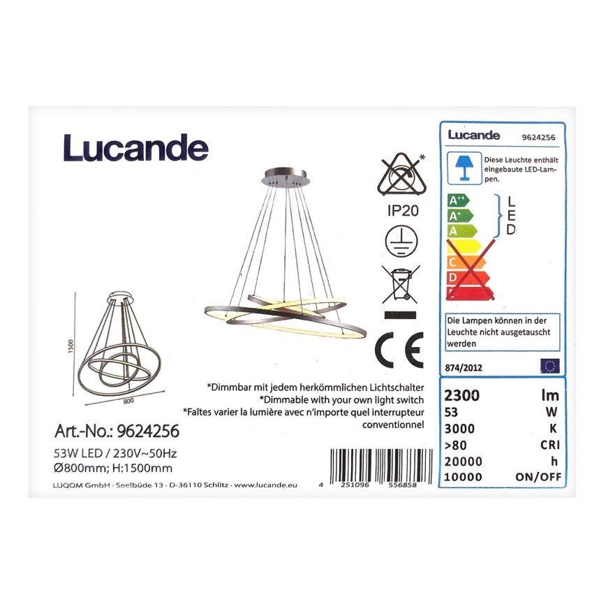 Lucande - LED Zatemnitveni lestenc na vrvici EZANA LED/53W/230V