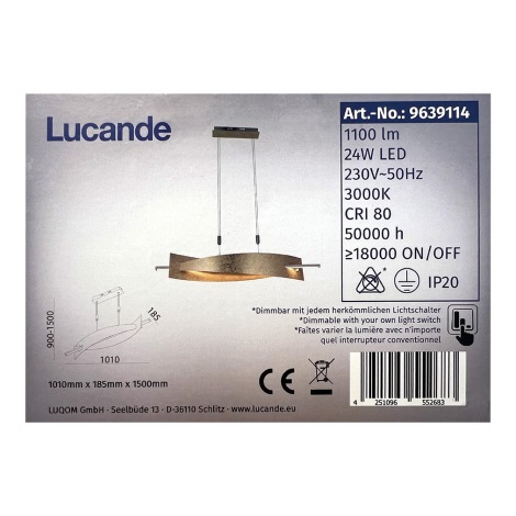 Lucande - LED Zatemnitveni lestenec na vrvici MARIJA LED/24W/230V