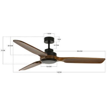 Lucci air 213051 - Stropni ventilator SHOALHAVEN črna/rjava, premer 142 cm