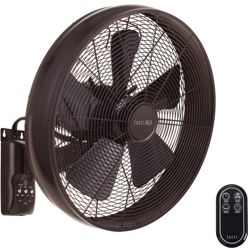 Lucci air 213125 - Stenski ventilator BREEZE 55W/230V črna/rjava + Daljinski upravljalnik