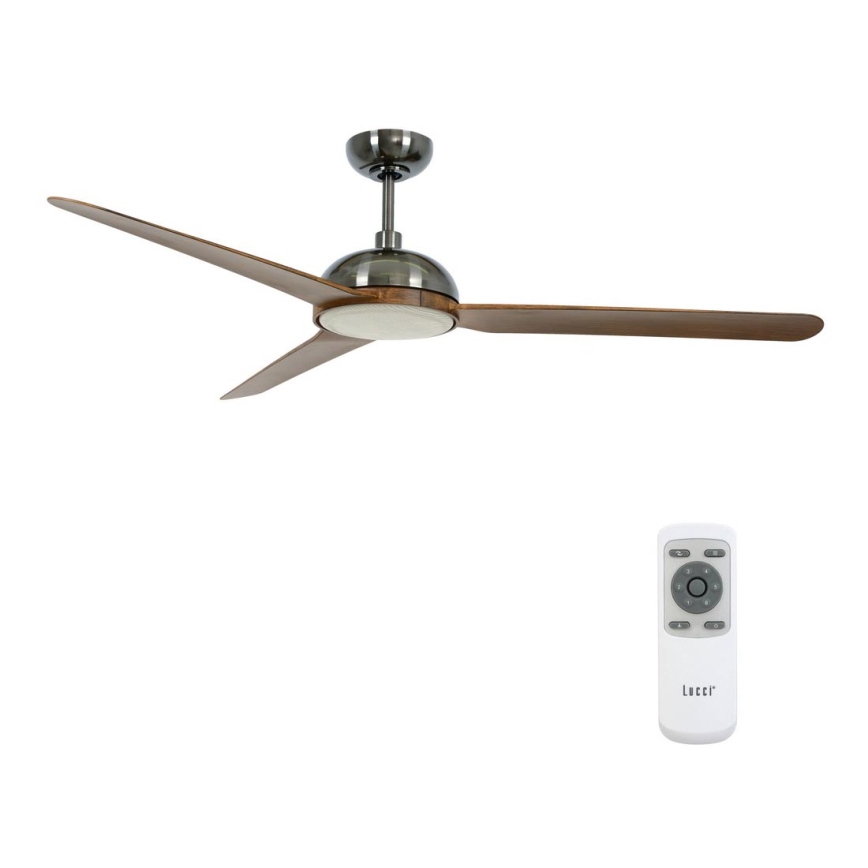 Lucci air 213301 - LED zatemljiv stropni ventilator UNIONE 1xGX53/12W/230V rjava/sijajni krom, premer 142 cm + daljinski upravljalnik