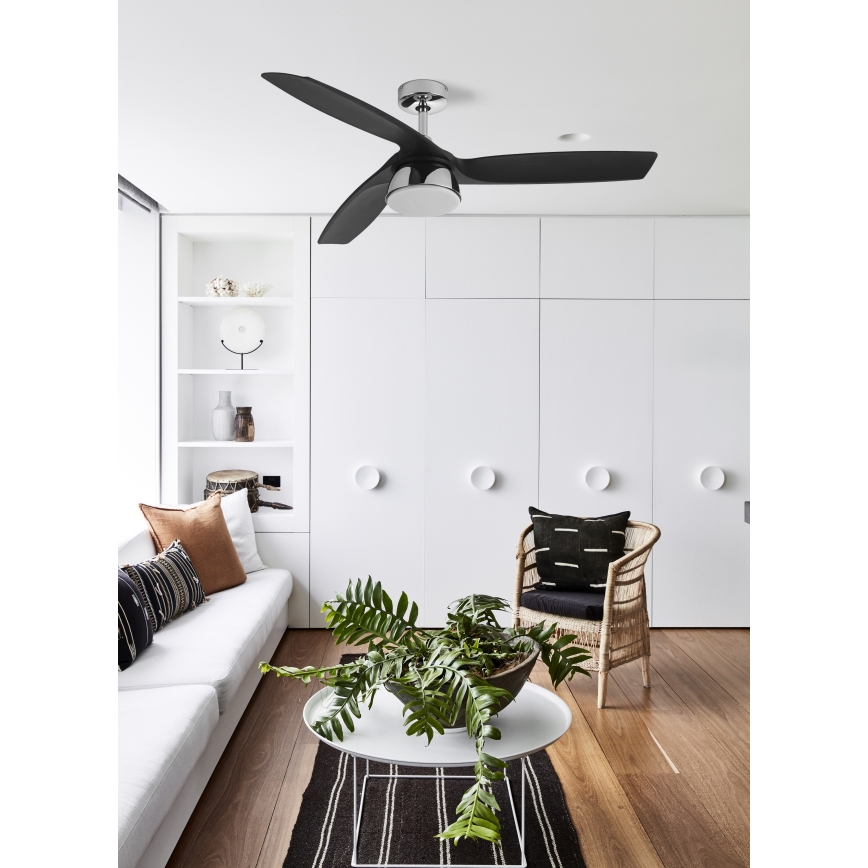 Lucci air 513072 - LED Zatemnitveni stropni ventilator BRONX LED/18W/230V 3000/4000/6000K črna/sijajni krom + Daljinski upravljalnik