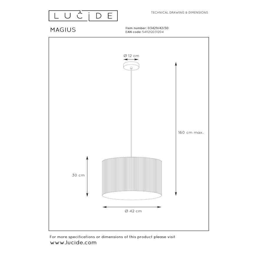 Lucide 03429/42/30 - Lestenec na vrvici MAGIUS 1xE27/40W/230V