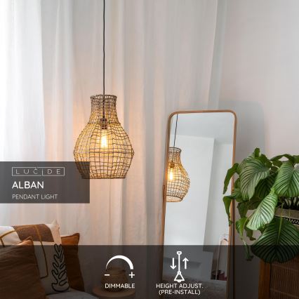 Lucide 03438/35/72 - Lestenec na vrvici ALBAN 1xE27/40W/230V bež