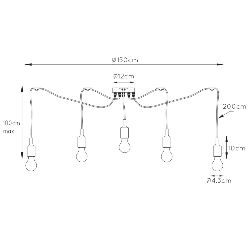 Lucide 08408/05/30 - Lestenec na vrvici FIX MULTIPLE 5xE27/60W/230V pajek
