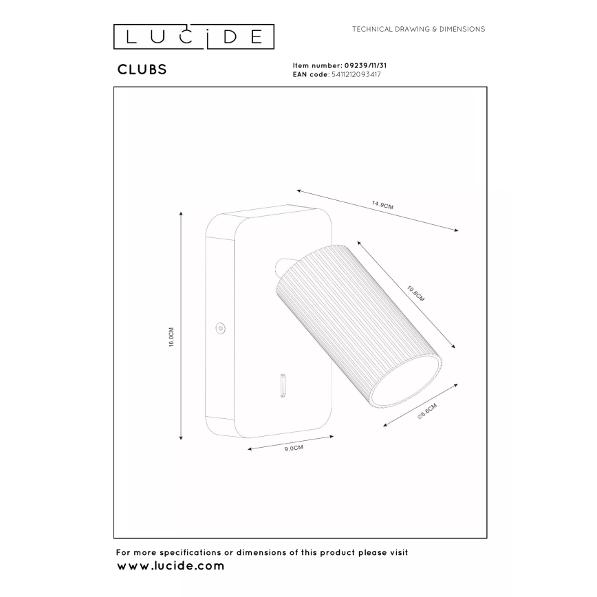 Lucide 09239/11/31 - Stensko točkovno svetilo CLUBS 1xGU10/40W/230V belo