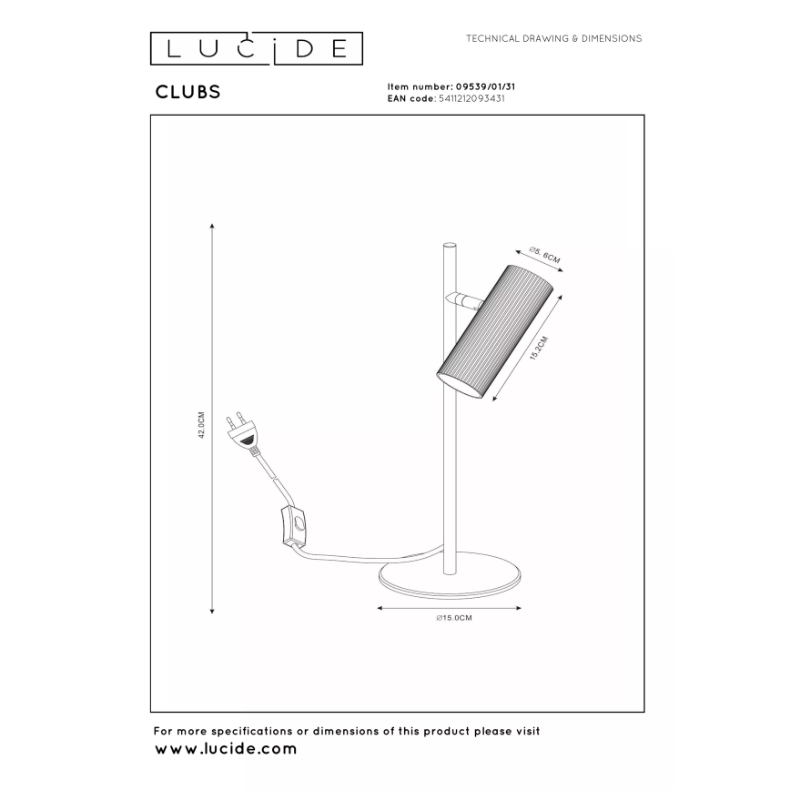 Lucide 09539/01/31 - Namizna svetilka CLUBS 1xGU10/40W/230V bela