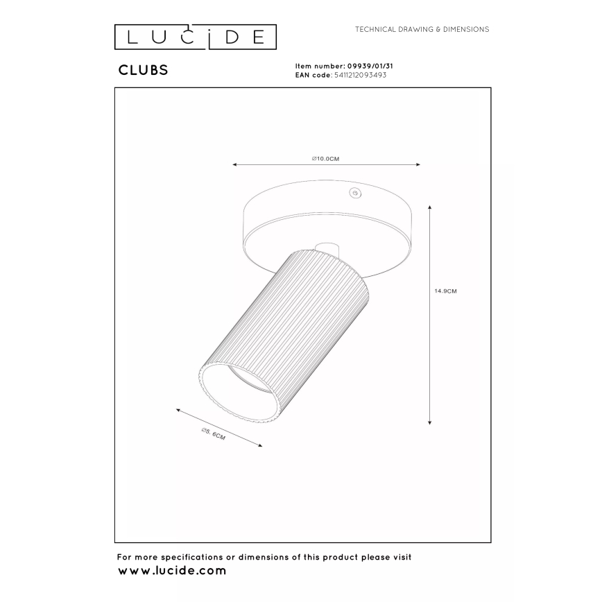 Lucide 09939/01/31 - Stensko točkovno svetilo CLUBS 1xGU10/40W/230V belo