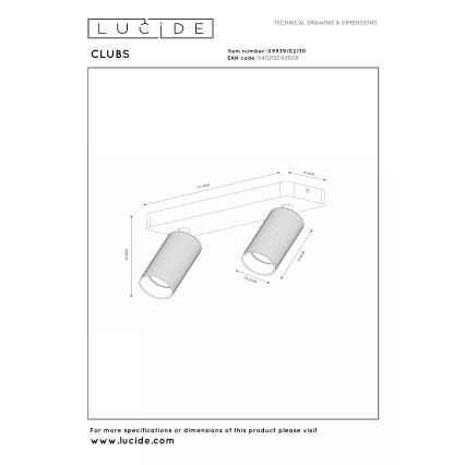 Lucide 09939/02/30 - Točkovna svetilka CLUBS 2xGU10/40W/230V črna