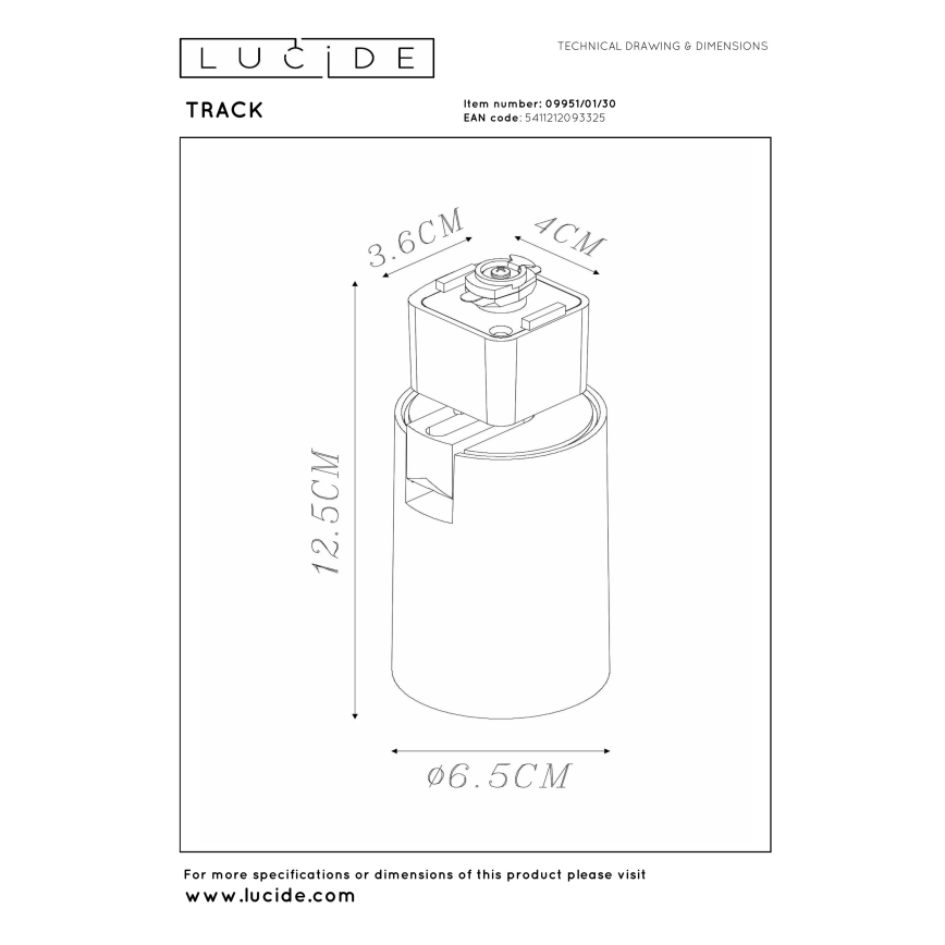 Lucide 09951/01/30 - Smerna svetilka za tirni sistem TRACK 1xGU10/MR16/50W/230V