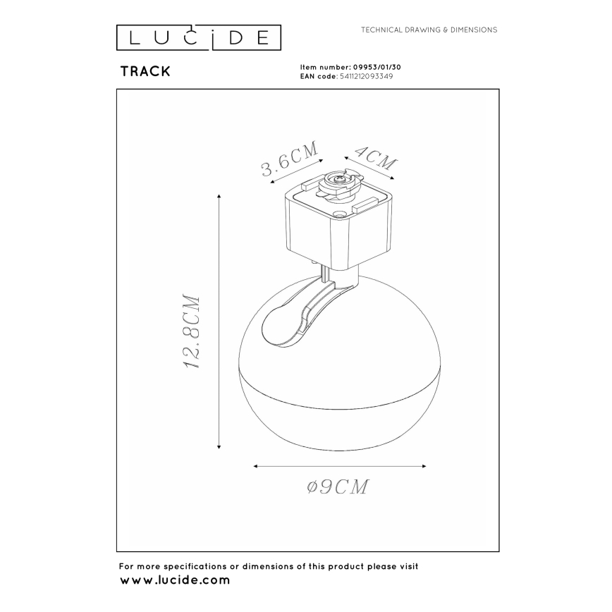 Lucide 09953/01/30 - Reflektor za tirni sistem TRACK 1xGU10/MR16/50W/230V