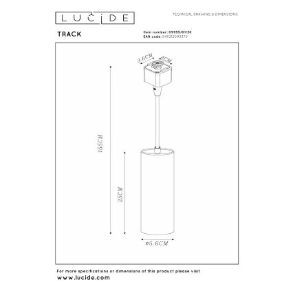 Lucide 09955/01/30 - Viseča svetilka s kablom za tirni sistem TRACK 1xGU10/MR16/50W/230V