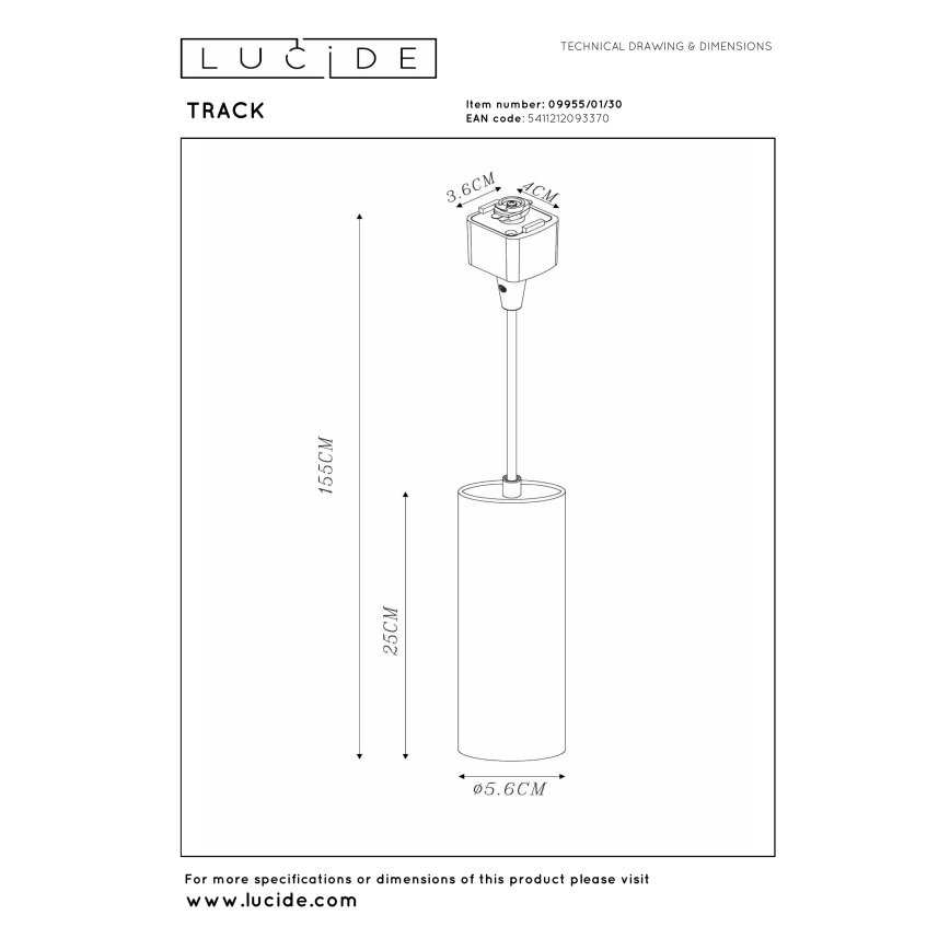 Lucide 09955/01/30 - Viseča svetilka s kablom za tirni sistem TRACK 1xGU10/MR16/50W/230V
