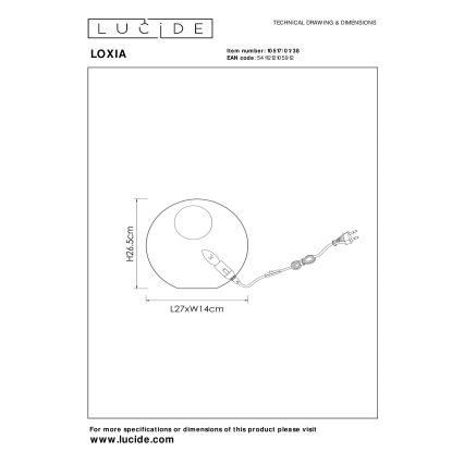 Lucide 10517/01/38 - Namizna svetilka LOXIA 1xE14/40W/230V bela