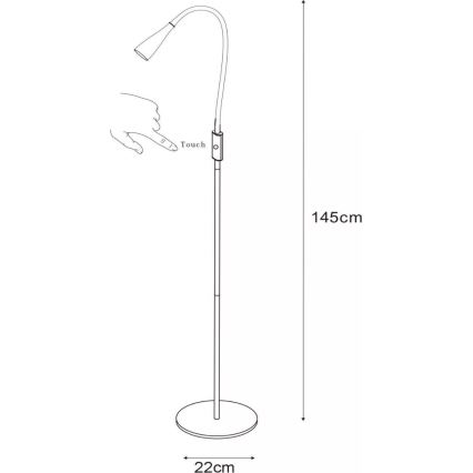 Lucide 18756/03/30 - LED Zatemnitvena fleksibilna na dotik talna svetilka ZOZY LED/4W/230V črna