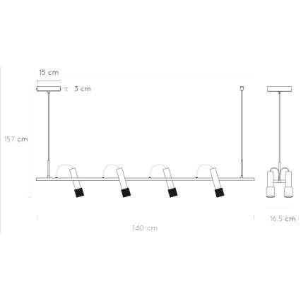 Lucide 20420/20/30 - LED Lestenec na vrvici DUELE 4xLED/5,3W/230V