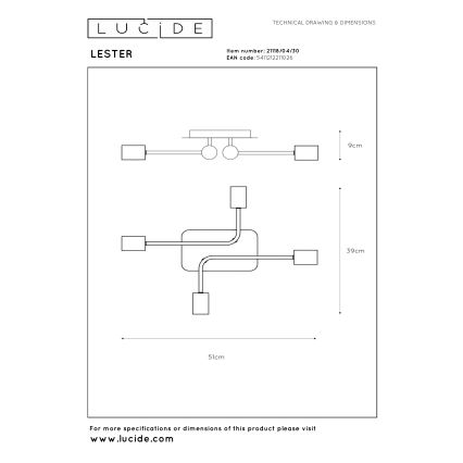 Lucide 21118/04/30 - Pritrjen stropni lestenec LESTER 4xE27/40W/230V črn