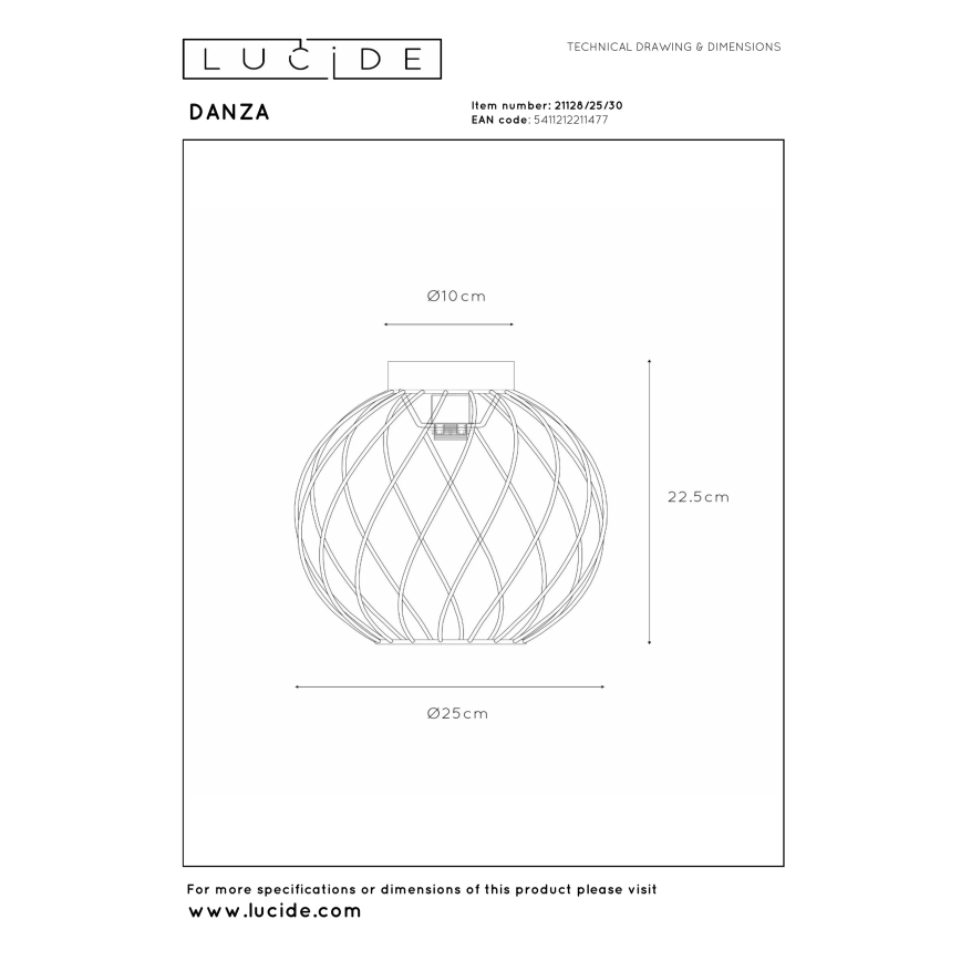 Lucide 21128/25/30 - Stropna svetilka DANZA 1xE27/40W/230V Ø 25 cm