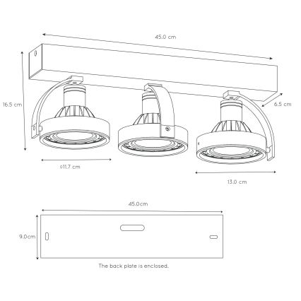 Lucide 22968/36/30 -LED Zatemnitveni žaromet DORIAN 3xGU10/12W/230V črna