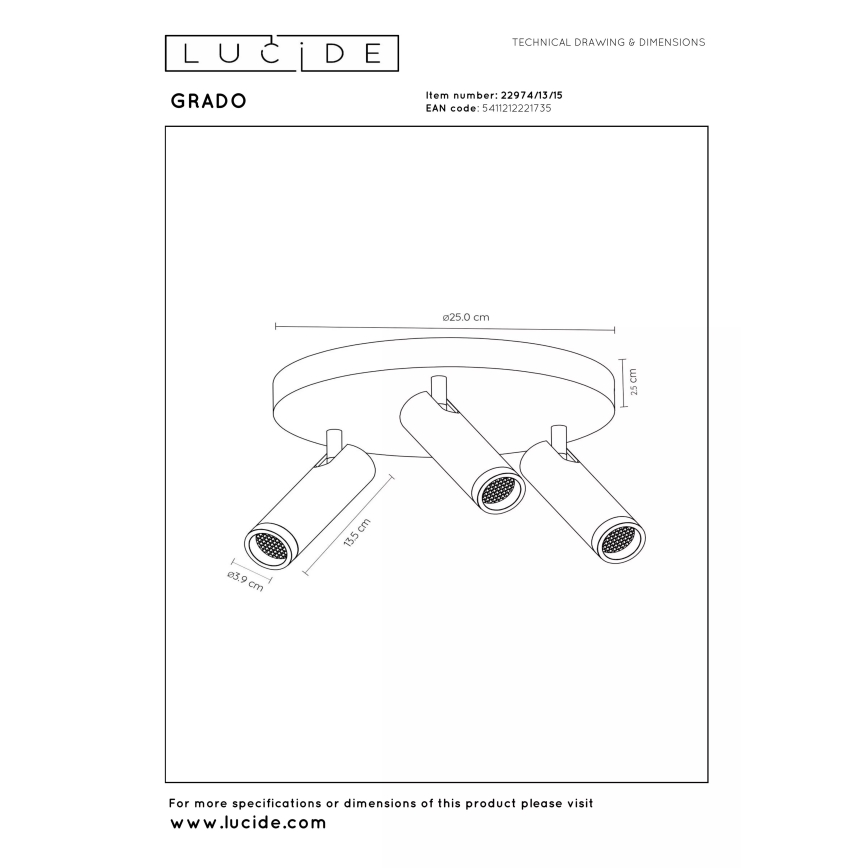 Lucide 22974/13/15 - Smerna svetilka GRADO 3xGU10/12W/230V rjava/črna