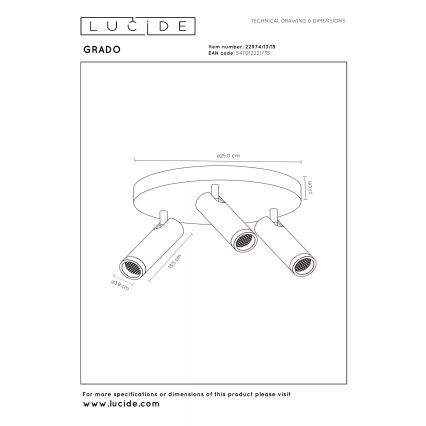 Lucide 22974/13/15 - Usmerjeno svetilo GRADO 3xGU10/40W/230V rjava/črna