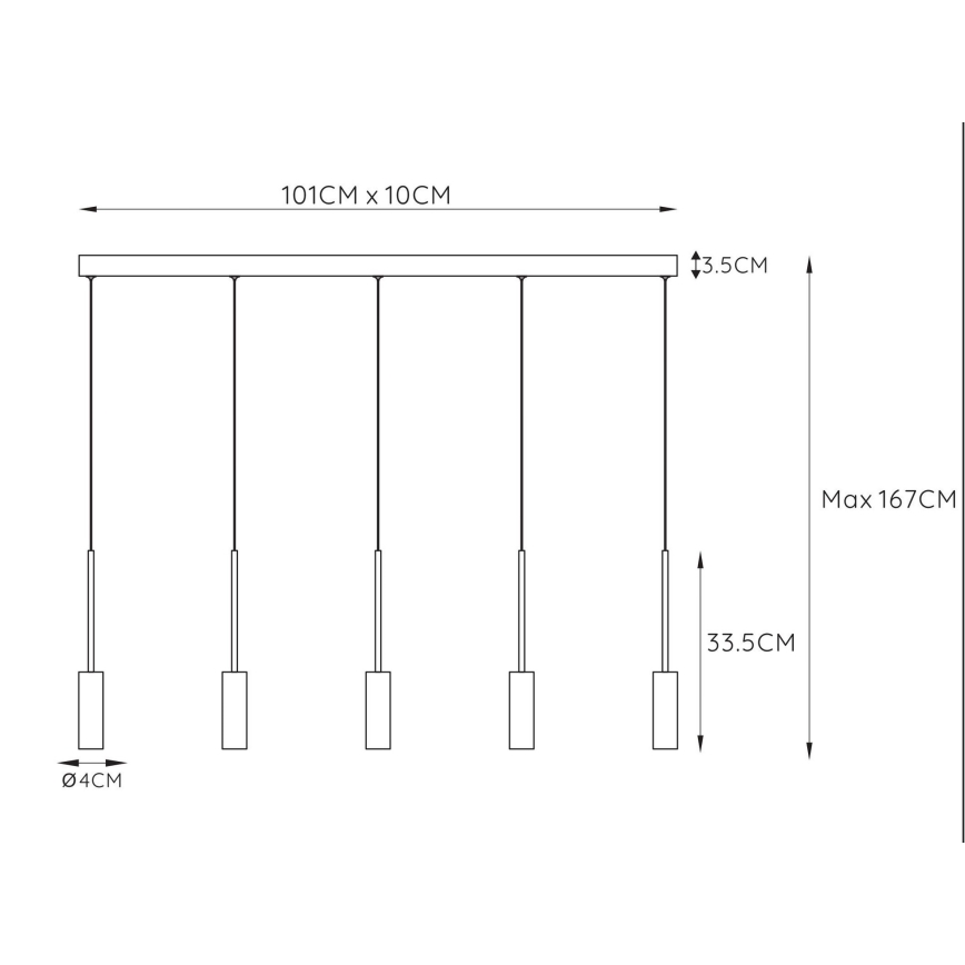 Lucide 24401/35/30 – Lestenec na vrvici TUBULE 5×LED/7W/30V
