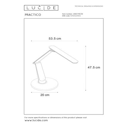 Lucide 24657/10/30 - LED Zatemnitvena namizna svetilka na dotik PRACTICO LED/10W/230V