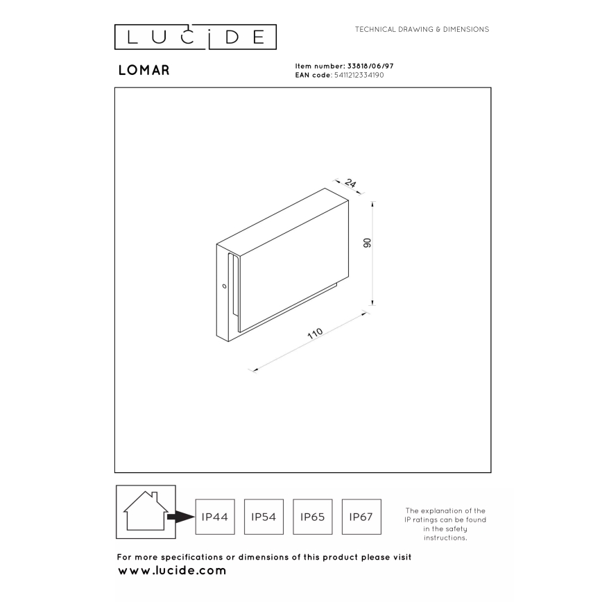 Lucide 33818/06/97 - Zunanja LED stenska svetilka LOMAR LED/6W/230V IP54