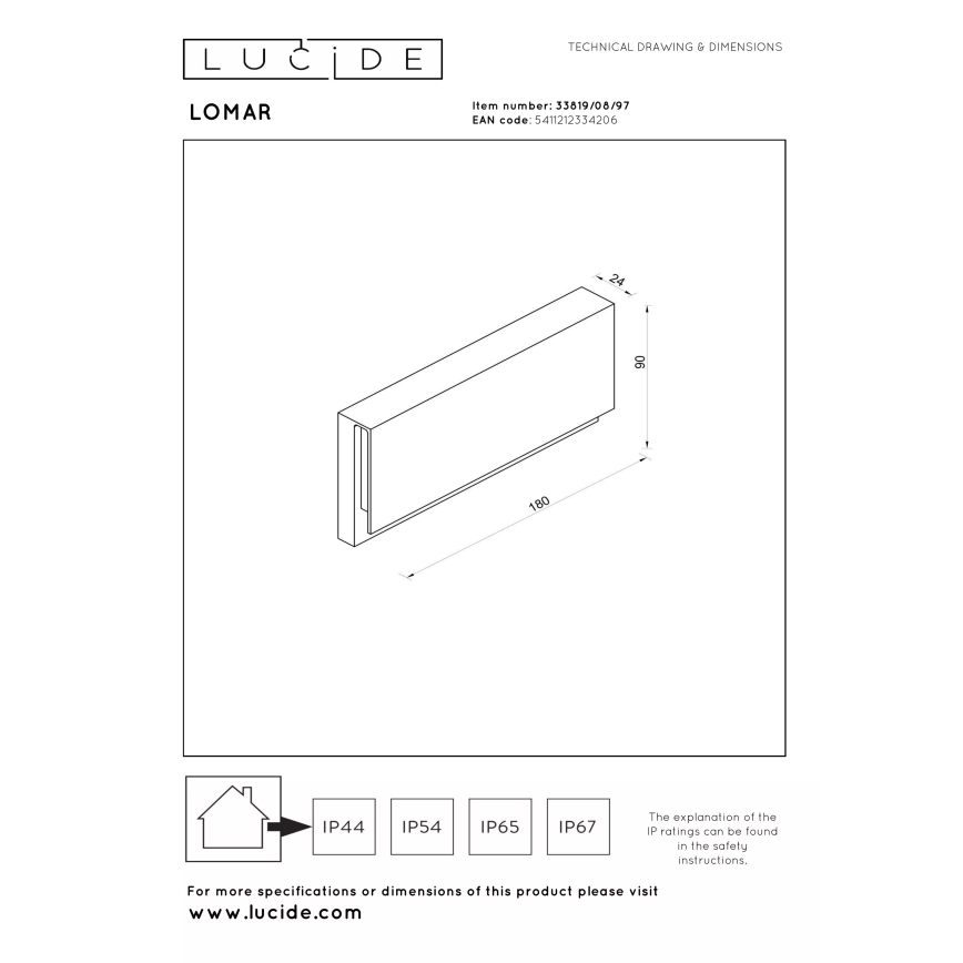 Lucide 33819/08/97 - zunanja stenska LED svetilka LOMAR LED/10W/230V IP54
