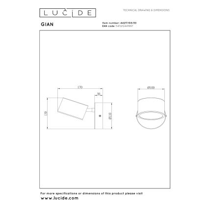 Lucide 44217/08/30 - LED zatemnljivo stensko točkovno svetilo GIAN LED/9W/230V črna