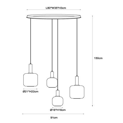 Lucide 45405/04/30 - Lestenec na vrvici ELOISE 4xE27/40W/230V črna