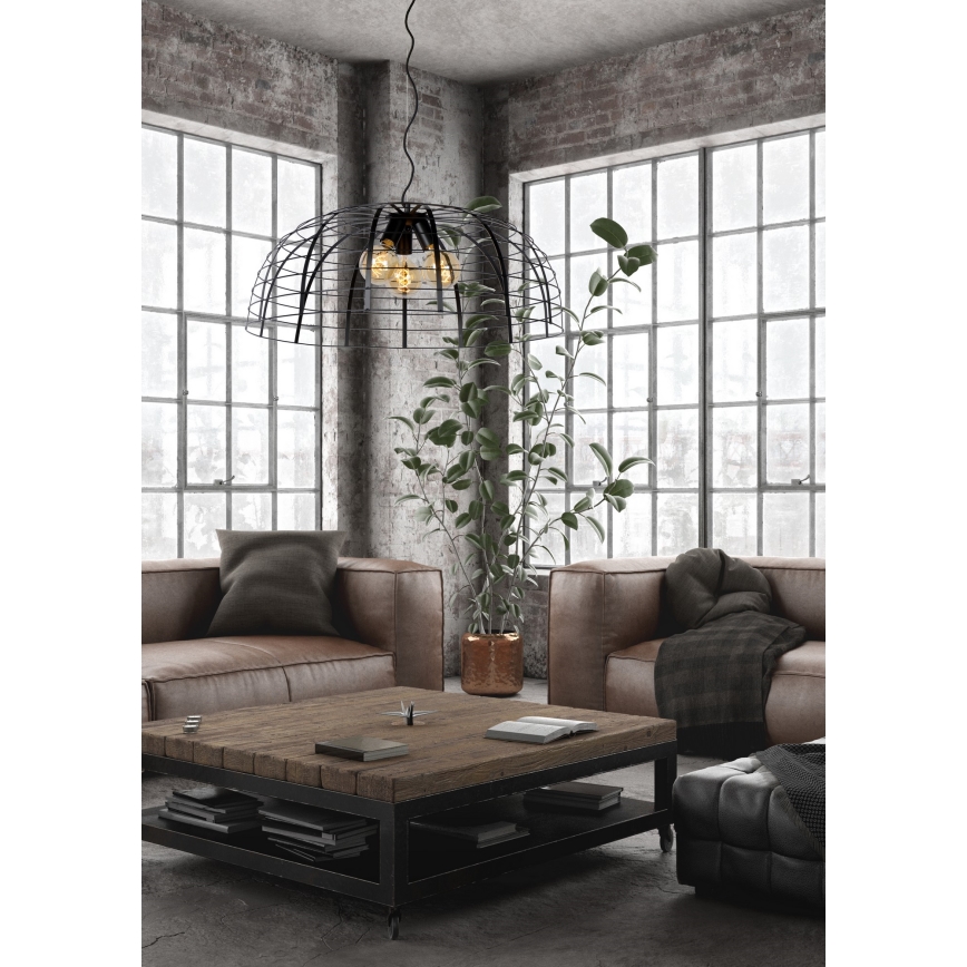 Lucide 45449/76/30 - Lestenec na vrvici ELODIE 3xE27/40W/230V črn