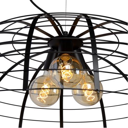 Lucide 45449/76/30 - Lestenec na vrvici ELODIE 3xE27/40W/230V črn