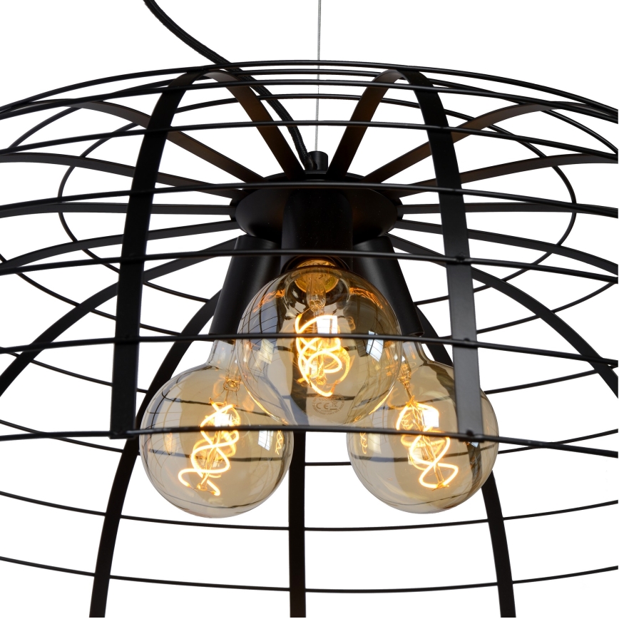 Lucide 45449/76/30 - Lestenec na vrvici ELODIE 3xE27/40W/230V črn